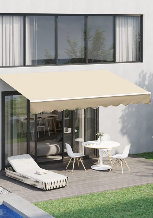 10' x 8' Retractable Awning, Patio Awnings, Sunshade Shelter w/ Manual Crank Handle, UV & Water-Resistant Fabric and Aluminum Frame for Deck, Balcony, Yard, Beige