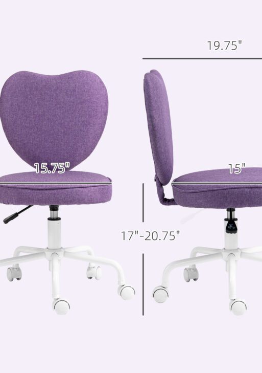 Heart Love Shaped Back Design Office Chair with Adjustable Height, Purple