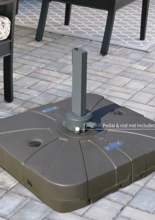 Square Cantilever Patio Umbrella Base with 4 Wheels for Easy Moving, Heavy Duty Umbrella Stand Weight, 330 lb Capacity Sand or 286 lb Capacity Water, Coffee