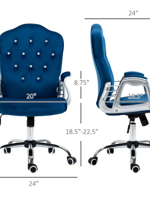 Velvet Office Chair Desk Chair with 360 Degree Swivel Wheels Adjustable Height Tilt Function Blue