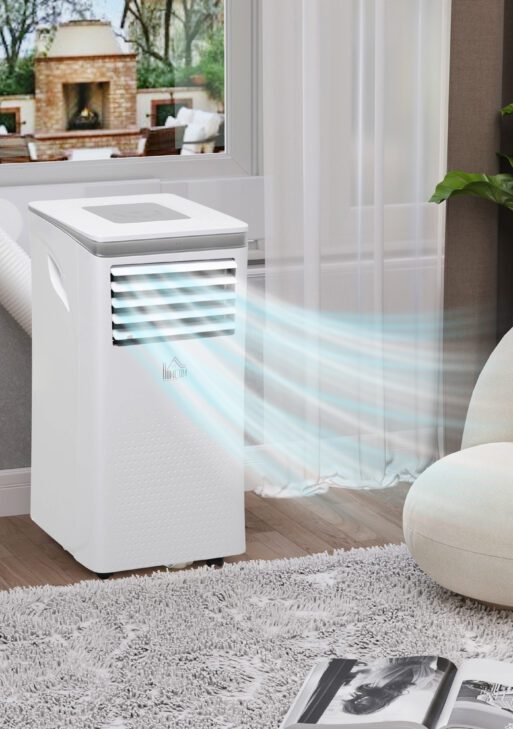 8000 BTU Portable Air Conditioner for Rooms Uo to 344 Sq.Ft., 4-in-1 Mobile AC Unit with Dehumidifier, Cooling Fan, Sleep Mode, Remote, 24H Timer, Window Installation Kit, White