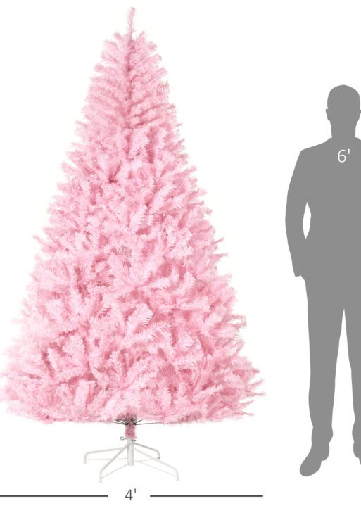 7' Artificial Pink Christmas Trees, with Auto Open, Steel Base, Wide Shape for Indoor Xmas Decoration