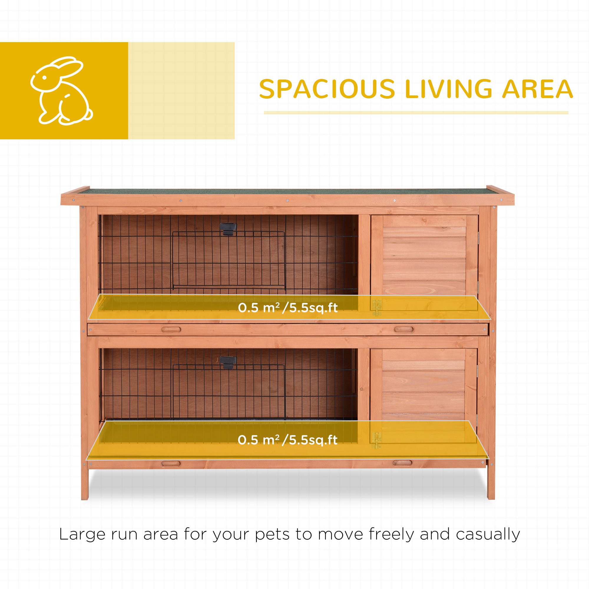 54" 2-Story Large Rabbit Hutch Bunny Cage Wooden Pet House Small Animal Habitat with Lockable Doors, No Leak Tray and waterproof Roof for Rabbits, Chickens, Ducks, Outdoor/Indoor Natural - Image 2