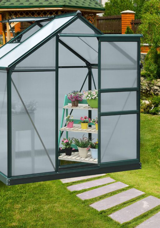 6' x 4' Greenhouse for Outdoors, Polycarbonate Greenhouse with Rain Gutter and Roof Vent, Aluminum Walk-in Green Houses for Outside for Patio Backyard Garden, Dark Green