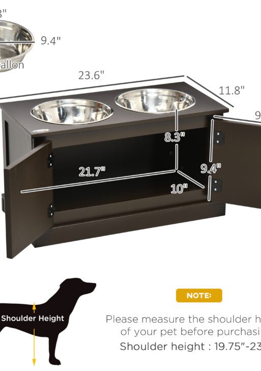 Elevated Dog Bowls with Storage, Two Stainless Steel Bowls for Large Dogs, Coffee