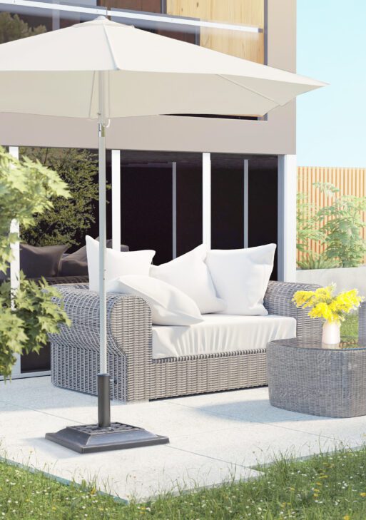 20 lbs Patio Market Umbrella Base Stand Resin Parasol Holder Square with Beautiful Decorative Pattern & Easy Setup, for Φ1.5", Φ1.89" Pole, for Beach, Lawn, Deck, Backyard, Garden, Bronze