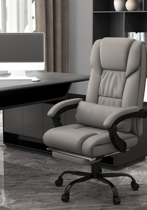 Massage Office Chair with 6 Vibrating Points, High Back Reclining Office Chair with Footrest and Remote, Gray