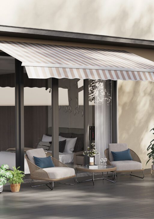 12' x 8' Retractable Awning Patio Awnings Sun Shade Shelter with Manual Crank Handle, 280g/m² UV & Water-Resistant Fabric and Aluminum Frame for Deck, Balcony, Yard, Beige