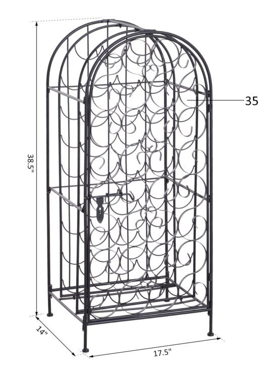 35 Bottle Wrought Iron Wine Rack Cabinet with Lock, Black