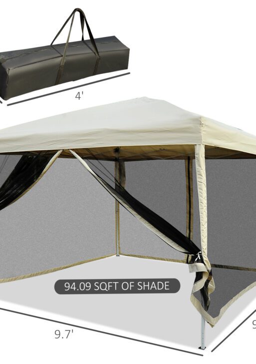 210D Oxford 10' x 10' Pop Up Canopy Tent with Netting, Instant Screen Room House, Tents for Parties, Height Adjustable, with Carry Bag, for Outdoor, Garden, Patio