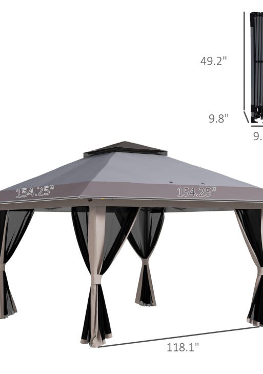 13' x 13' Pop Up Gazebo Instant Canopy Tent Shelter with 2-Tier Roof, Carry Bag, Wight Bags for Outdoor, Garden, Gray