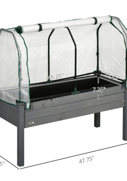 Raised Garden Bed with PE Greenhouse Cover Outdoor Planter Box for Herbs and Vegetables, 48 x 22 x 46 inch, Dark Gray