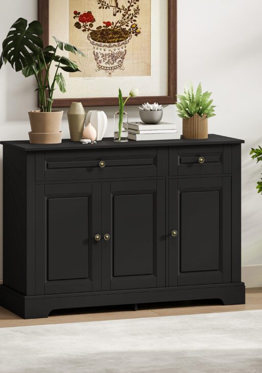 Sideboard Buffet Cabinet, Modern Accent Cabinet with 2 Drawers and Adjustable Shelves, Entryway Cabinet, Black