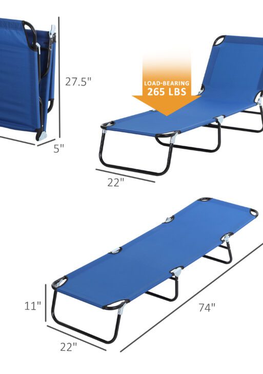 Folding Chaise Lounge Pool Chairs, Outdoor Sun Tanning Chairs with 5-Level Reclining Back, Steel Frame for Beach, Yard, Patio, Blue