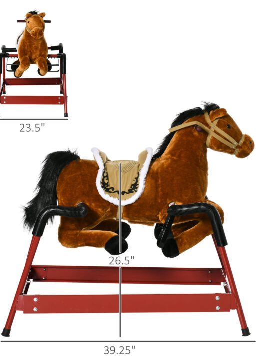 Kids Spring Rocking Horse, Ride on Horse for Girls and Boys with Animal Sounds, Plush Animal Ride-on Toy with Soft Feel, Interactive Toy for Kids, Light Brown