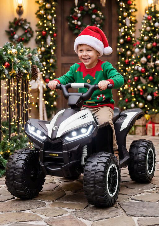 12V Kids ATV Quad Car with Forward & Backward Function, Four Wheeler for Kids with Wear-Resistant Wheels, Music, Electric Ride-on ATV for Toddlers Ages 3+ Years Old, White