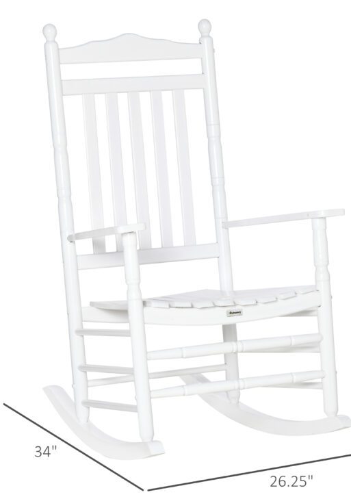 Traditional Wooden High-Back Rocking Chair for Porch, Indoor/Outdoor, White