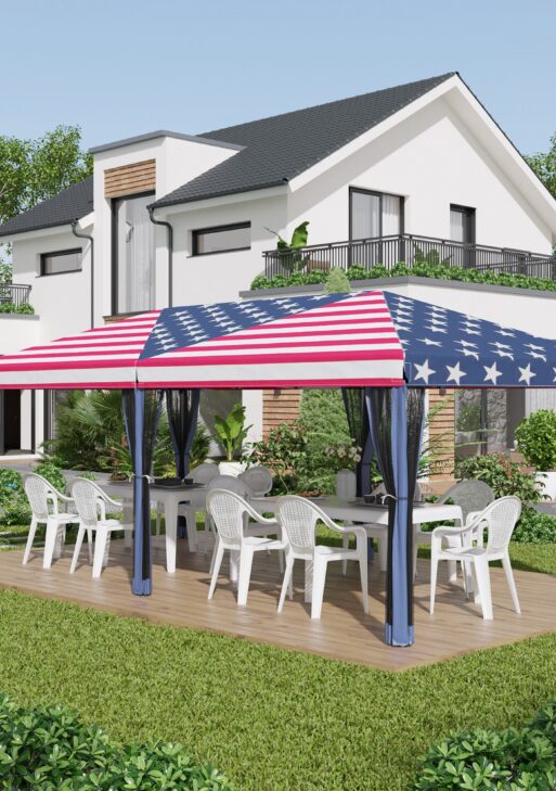 10'x20' Pop Up Party Tent Gazebo Wedding Canopy with 6 Sidewalls, American Flag