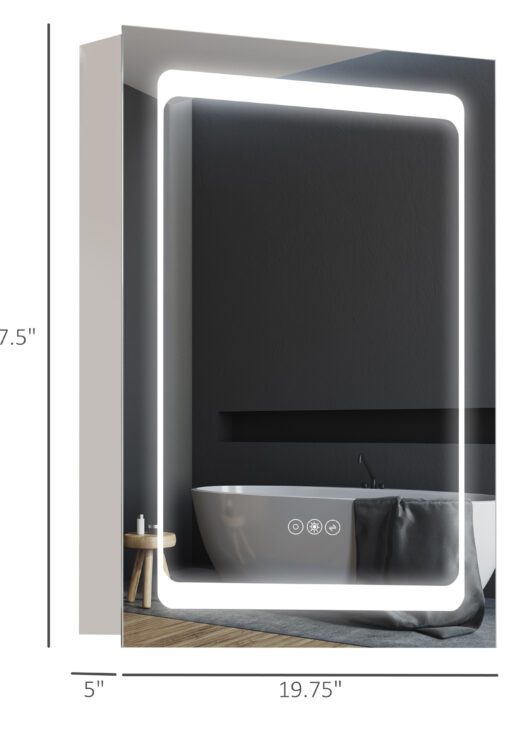 LED Lighted Medicine Cabinet with Mirror, Wall-Mounted Plug-In Bathroom Organizer with 3 Storage Shelves