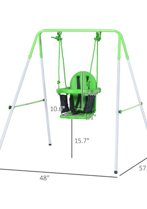 Toddler Swing Set with Metal Stand, Safety Seat Belt for Kids Aged 6-36 Months, Backyard Indoor & Outdoor Use, Green