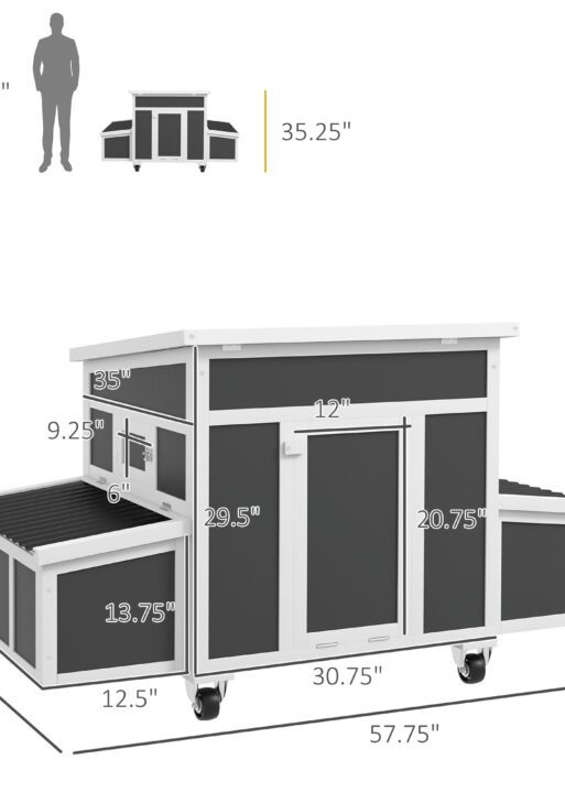 Wooden Chicken Coop with Nesting Box for 6 Chickens, Dark Gray