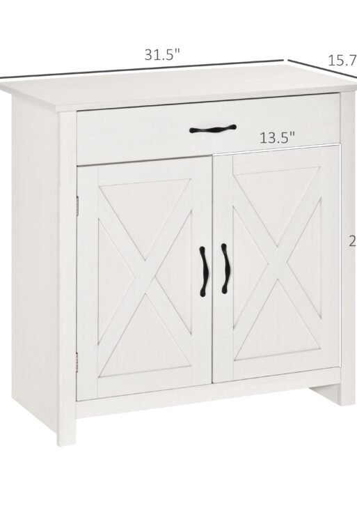 Farmhouse Sideboard Buffet Cabinet, Barn Door Coffee Bar Cabinet with Drawer and Adjustable Shelf for Kitchen, Living Room, Entryway, White Wash
