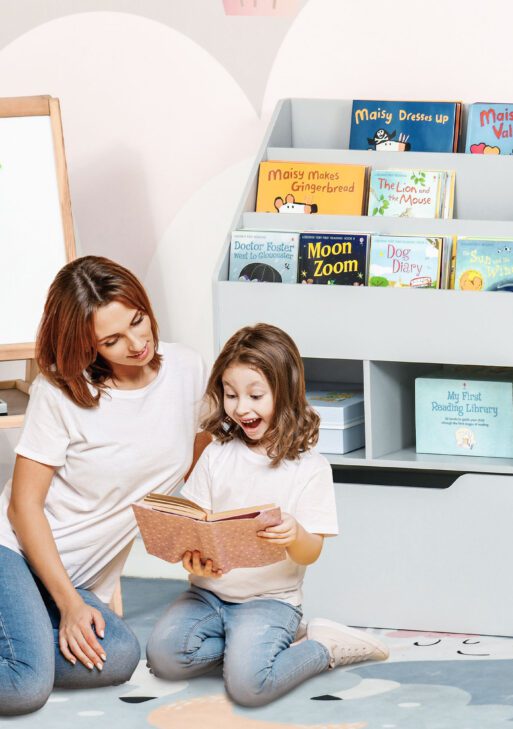 Kids Bookcase Multi-Shelf Book Rack with Mobile Drawer for Books, Toy , Gray