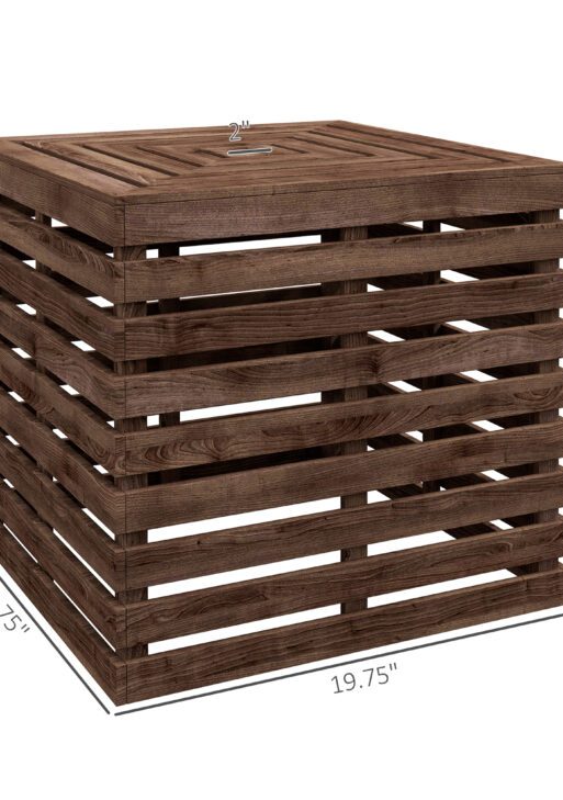 2-in-1 Outdoor Umbrella Base Storage Box, Wooden Patio Coffee Table, Brown