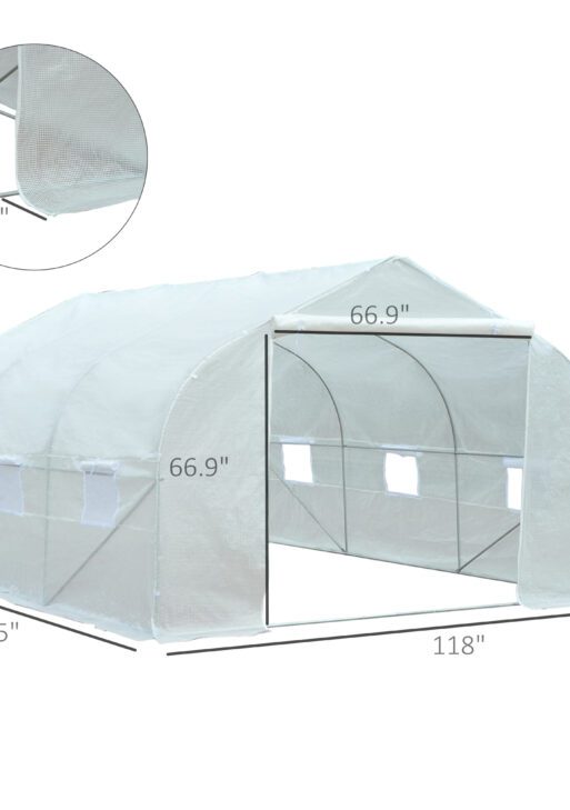 11.5' x 10' x 6.5' Outdoor Walk-in Greenhouse, Tunnel Green House with Roll-up Windows, Zippered Door, PE Cover, Heavy Duty Steel Frame, White