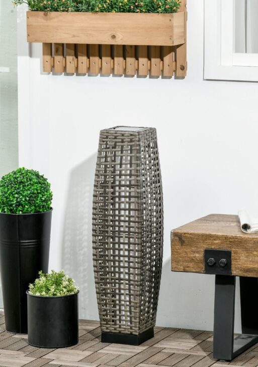 Solar Floor Lamp, Outdoor Garden Lantern Pathway Light & Decorative Driveway Lighting with Auto On/Off LED Lights for Porch, Yard, Lawn, Courtyard, Deck, Gray