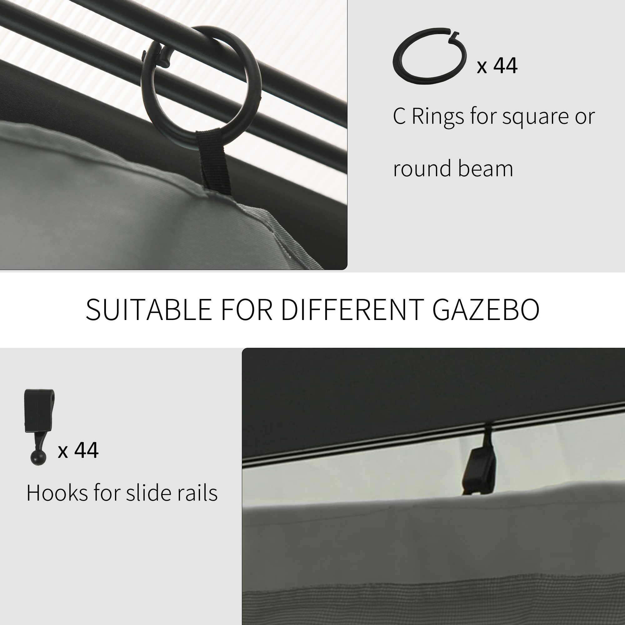 9.84' x 11.8' Gazebo Sidewall Set with Hooks/C-Rings, Gray - Image 2