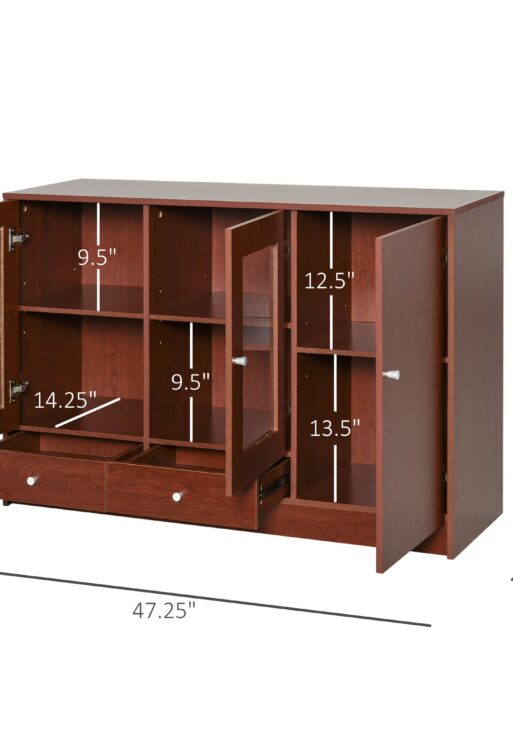 Kitchen Buffet Table Cabinet Storage Sideboard Server Console with Framed Acrylic Doors and Tabletop, Brown