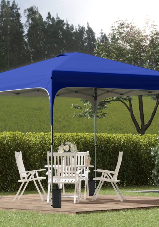 10' x 10' Pop Up Canopy Tent with Wheeled Carry Bag and 4 Sand Bags, Instant Sun Shelter, Tents for Parties, Height Adjustable, for Outdoor, Garden, Patio, Blue