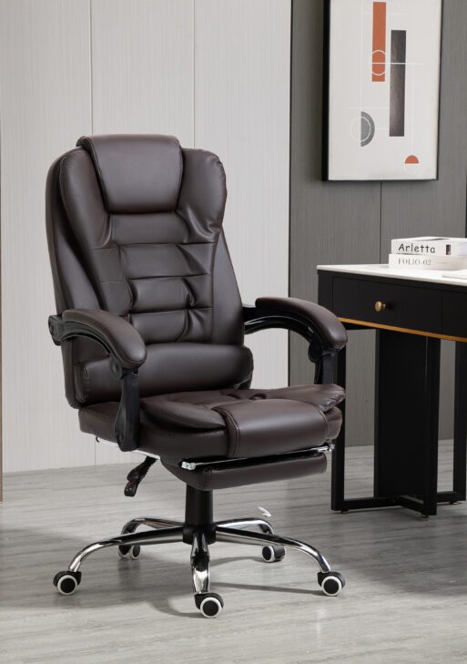 Executive Office Chair, High Back Reclining Computer Chair with Footrest and Armrest, Coffee