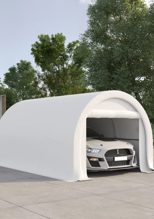 10' x 16' Carport, Heavy Duty Portable Garage Storage Tent with Large Zippered Door, Anti-UV PE Canopy Cover for Car, Truck, Boat, Motorcycle, Bike, Garden Tools, Outdoor Work, White