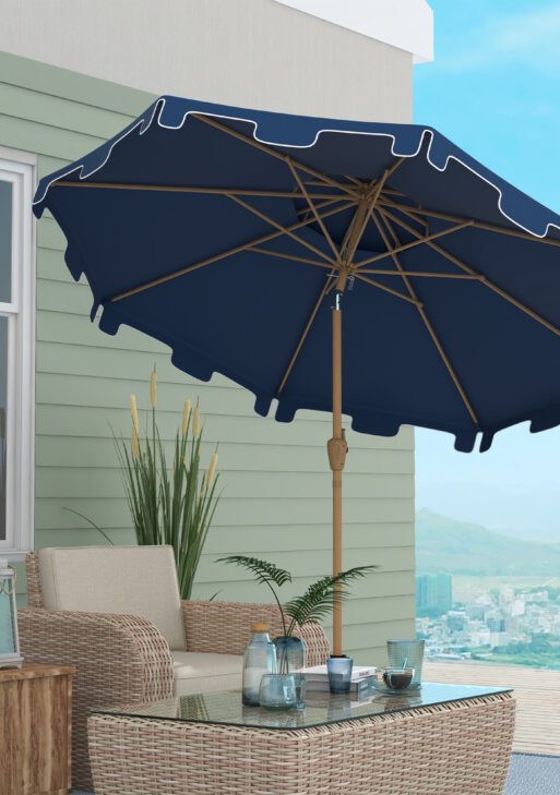 8.8' Patio Umbrella with Push Button Tilt and Crank, Dark Blue