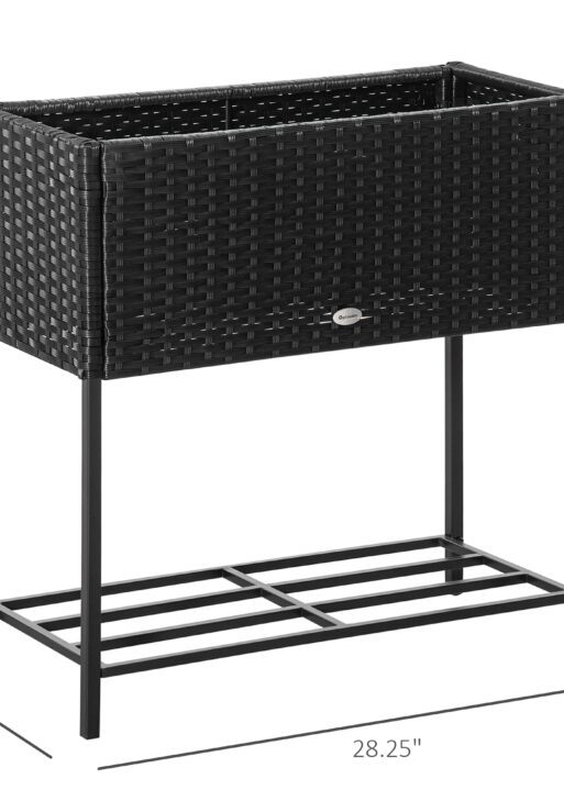 PE Rattan Wicker Raised Flower & Vegetable Planter, Rack Shelf Box