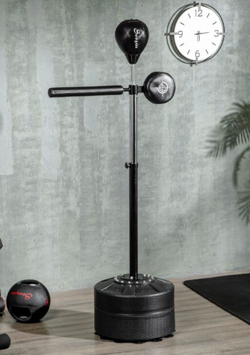 Free Standing Boxing Bag with Stand, Punching Speed Bag Reaction Bar Challenge with Suction Cups, 64-81in Adjustable Height for Teenagers and Adults, Black