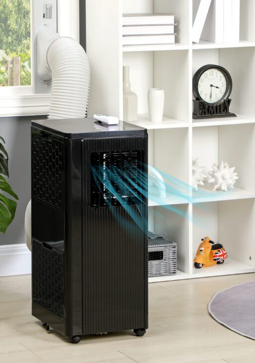 8000 BTU Smart WiFi Enabled Portable Air Conditioner for Rooms Up to 215 Sq. Ft., 3-in-1 Moible AC Unit with Dehumidifier, Fan, Sleep, App & Remote, 24H Timer, Window Installation Kit, Black