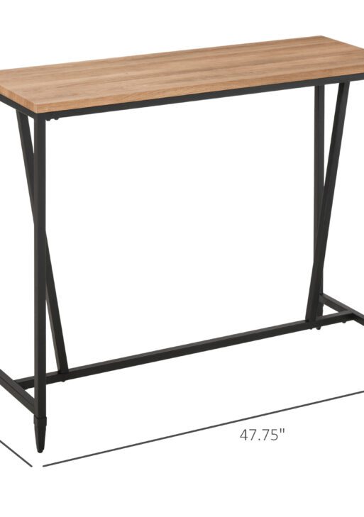 47.75 Inch Bar Table with Metal Legs, Rustic Industrial Pub Table with Large Tabletop for Home Bar, Kitchen or Dining Room, Brown