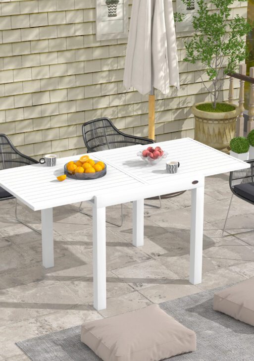 Expandable Patio Table, Outdoor Dining Table for 4-6 with Aluminum Frame for Garden, Lawn, Balcony Terrace, White