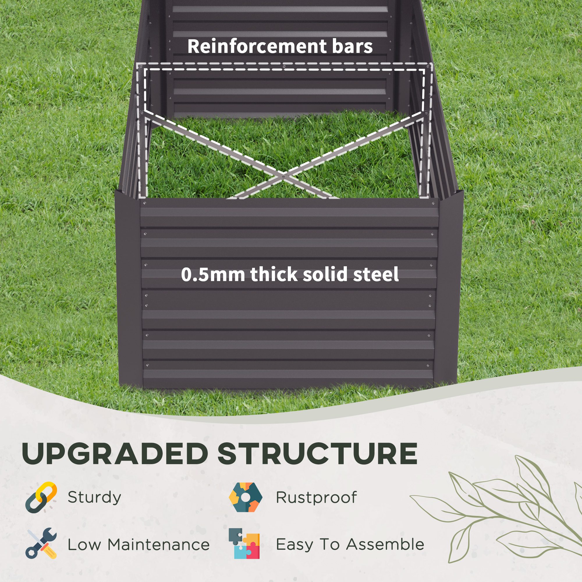 Galvanized Raised Garden Bed, Steel Outdoor Planters with Reinforced Rods, 71" x 36" x 23", Dark Gray - Image 3