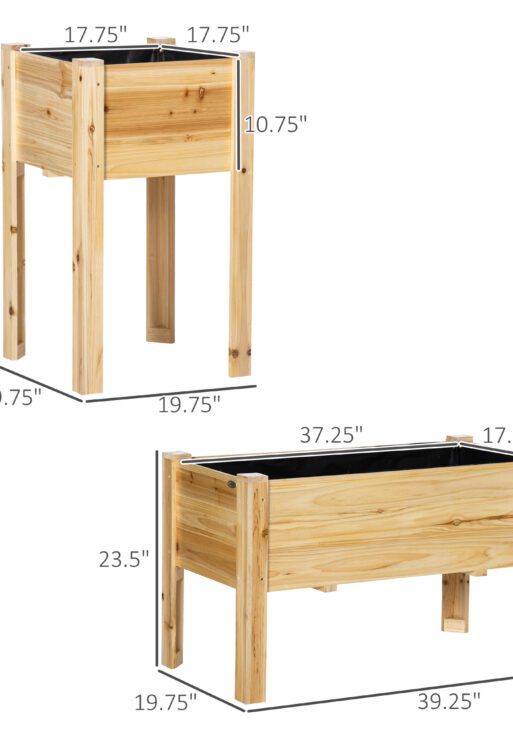 Raised Garden Bed Set of 3, Wooden Elevated Planter Box with Legs and Bed Liner, for Backyard and Patio to Grow Vegetables, Herbs, and Flowers, Natural