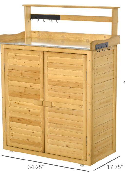 Backyard Garden Tool Storage Shed, Outdoor Storage & Potting Bench with 2 Magnetic Close Doors & Large Interior Storage Space