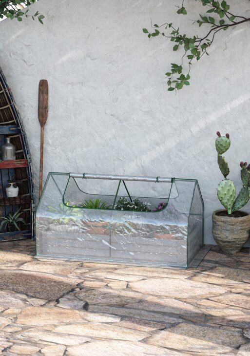 6 x 3 x 1ft Raised Garden Bed with Mini Greenhouse, Galvanized Raised Garden Bed with Cover for Herbs and Vegetables, Small Greenhouse for Patio Garden Balcony, Clear and Light Gray