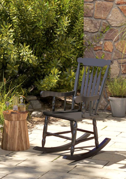 Porch Rocker Chair, 350 lbs. Wooden Outdoor Rocking Chair with High Back for Garden, Patio, Balcony, Black