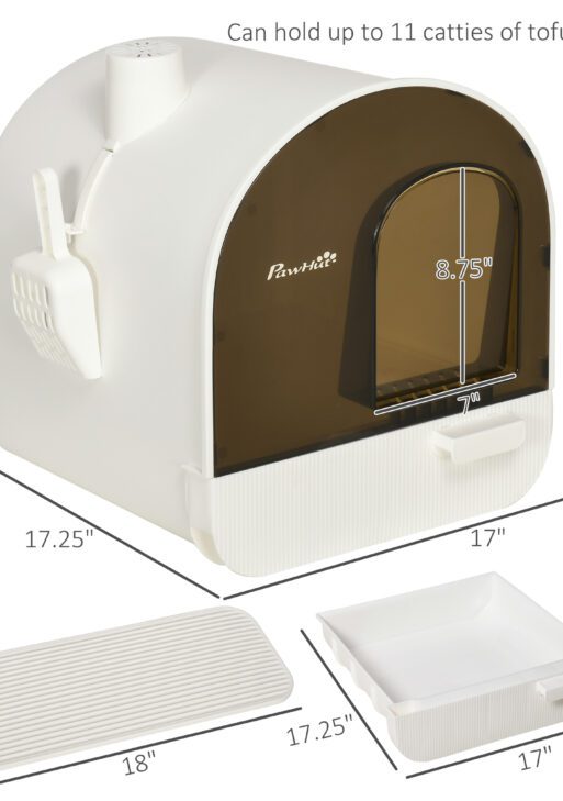 Cat Litter Box with Lid with Scoop and Filter, White