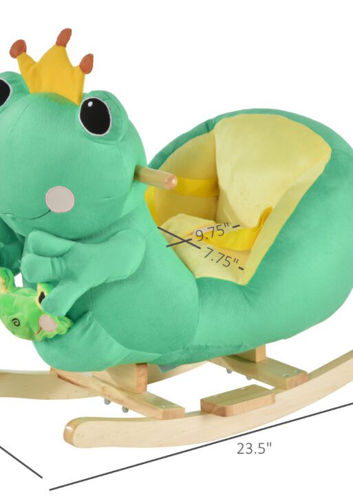 Kids Ride-On Rocking Horse Toy Frog Style Rocker with Fun Music, Seat Belt & Soft Plush Fabric Hand Puppet for Children 18-36 Months