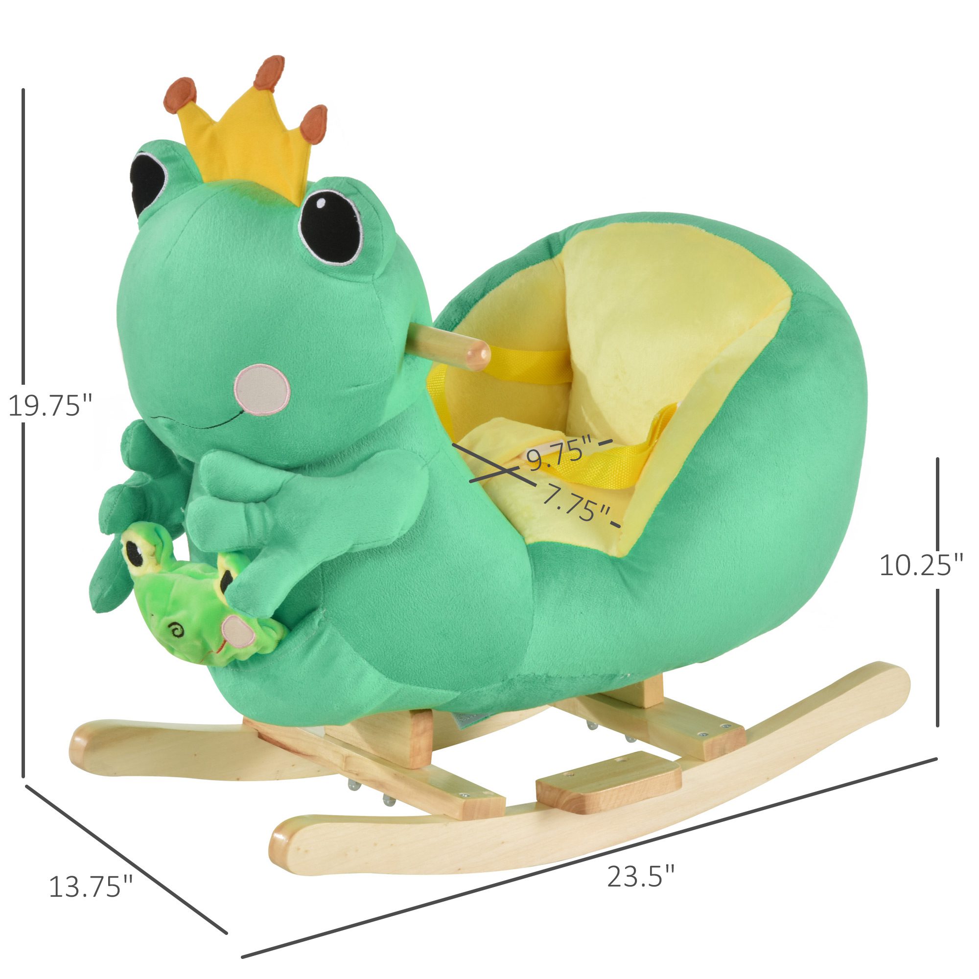 Kids Ride-On Rocking Horse Toy Frog Style Rocker with Fun Music, Seat Belt & Soft Plush Fabric Hand Puppet for Children 18-36 Months - Image 1