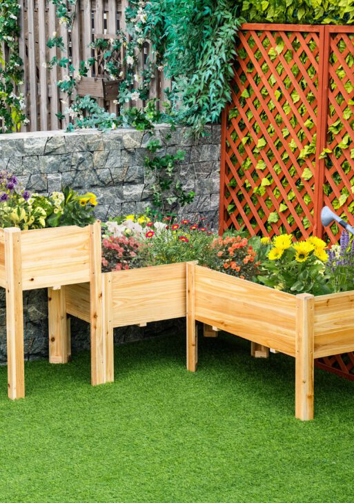 Raised Garden Bed Set of 3, Wooden Elevated Planter Box with Legs and Bed Liner, for Backyard and Patio to Grow Vegetables, Herbs, and Flowers, Natural